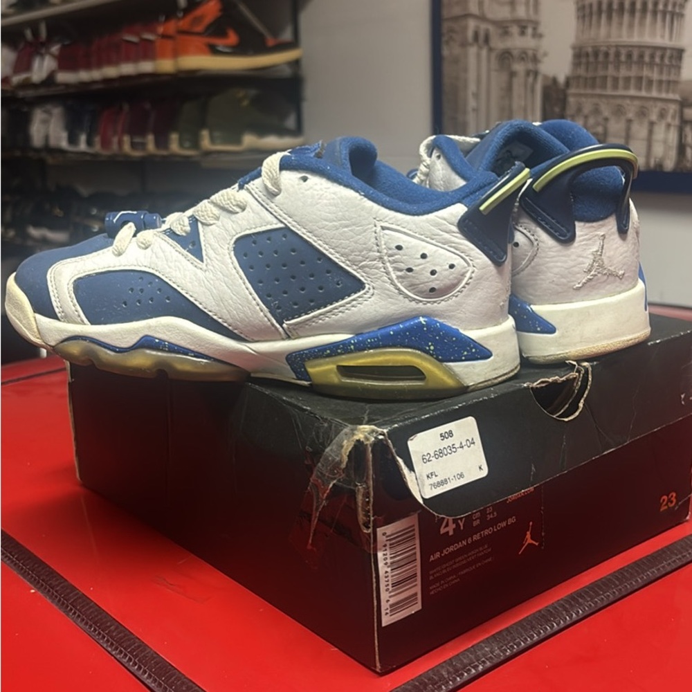 Jordan Low Top Sneakers in White, Blue & Yellow Accents